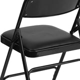 HERCULES Series Curved Triple Braced & Double Hinged Black Vinyl Metal Folding Chair