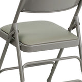 HERCULES Series Curved Triple Braced & Double Hinged Gray Vinyl Metal Folding Chair