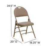 HERCULES Series Ultra-Premium Triple Braced Beige Fabric Metal Folding Chair with Easy-Carry Handle