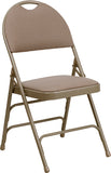 HERCULES Series Ultra-Premium Triple Braced Beige Fabric Metal Folding Chair with Easy-Carry Handle