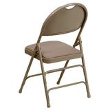 HERCULES Series Ultra-Premium Triple Braced Beige Fabric Metal Folding Chair with Easy-Carry Handle