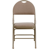 HERCULES Series Ultra-Premium Triple Braced Beige Fabric Metal Folding Chair with Easy-Carry Handle