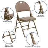 HERCULES Series Ultra-Premium Triple Braced Beige Fabric Metal Folding Chair with Easy-Carry Handle