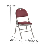 HERCULES Series Ultra-Premium Triple Braced Burgundy Fabric Metal Folding Chair with Easy-Carry Handle
