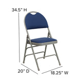 HERCULES Series Ultra-Premium Triple Braced Navy Fabric Metal Folding Chair with Easy-Carry Handle