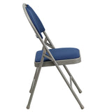 HERCULES Series Ultra-Premium Triple Braced Navy Fabric Metal Folding Chair with Easy-Carry Handle