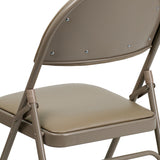 HERCULES Series Ultra-Premium Triple Braced Beige Vinyl Metal Folding Chair with Easy-Carry Handle