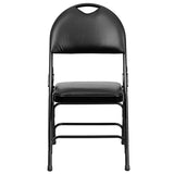 HERCULES Series Ultra-Premium Triple Braced Black Vinyl Metal Folding Chair with Easy-Carry Handle