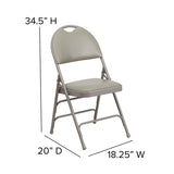 HERCULES Series Ultra-Premium Triple Braced Gray Vinyl Metal Folding Chair with Easy-Carry Handle
