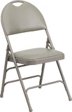 HERCULES Series Ultra-Premium Triple Braced Gray Vinyl Metal Folding Chair with Easy-Carry Handle