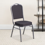HERCULES Series Crown Back Stacking Banquet Chair in Black Patterned Fabric - Silver Vein Frame by Office Chairs PLUS