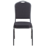 HERCULES Series Crown Back Stacking Banquet Chair in Black Patterned Fabric - Silver Vein Frame