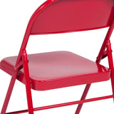 HERCULES Series Triple Braced & Double Hinged Red Metal Folding Chair