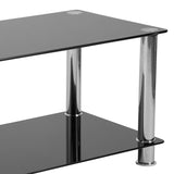 Riverside Collection Black Glass Coffee Table with Shelves and Stainless Steel Frame