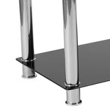 Riverside Collection Black Glass Coffee Table with Shelves and Stainless Steel Frame