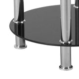 Riverside Collection Black Glass End Table with Shelves and Stainless Steel Frame