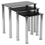 Riverside Collection Black Glass Nesting Tables with Stainless Steel Legs