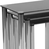 Riverside Collection Black Glass Nesting Tables with Stainless Steel Legs