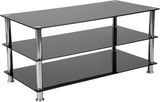 Riverside Collection Black Glass TV Stand with Stainless Steel Frame