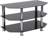 North Beach Black Glass TV Stand with Stainless Steel Metal Frame