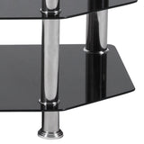 North Beach Black Glass TV Stand with Stainless Steel Metal Frame