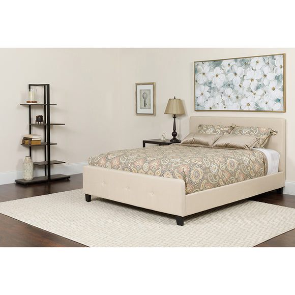 Tribeca Twin Size Tufted Upholstered Platform Bed in Beige Fabric by Office Chairs PLUS