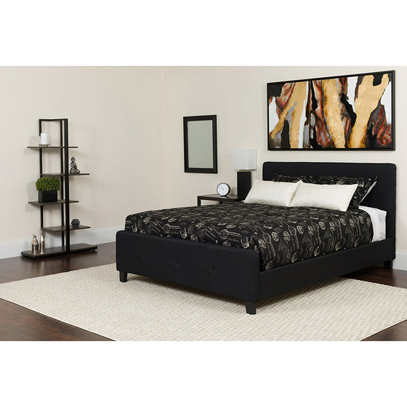 Tribeca Queen Size Tufted Upholstered Platform Bed in Black Fabric by Office Chairs PLUS