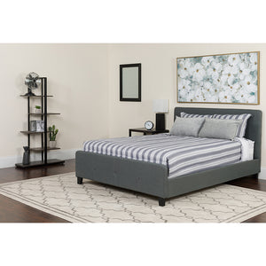 Tribeca King Size Tufted Upholstered Platform Bed in Dark Gray Fabric by Office Chairs PLUS