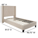 Riverdale Twin Size Tufted Upholstered Platform Bed in Beige Fabric