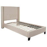 Riverdale Twin Size Tufted Upholstered Platform Bed in Beige Fabric
