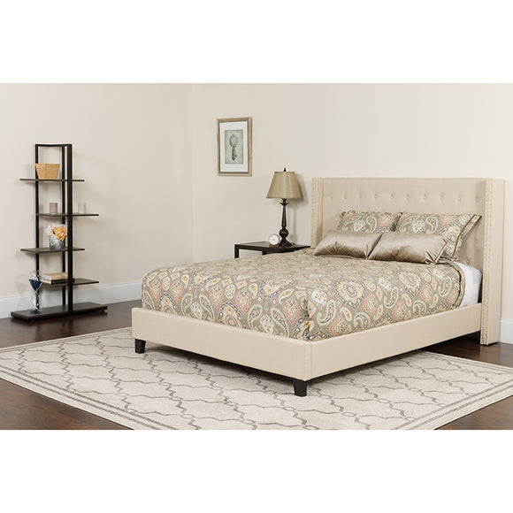 Riverdale King Size Tufted Upholstered Platform Bed in Beige Fabric by Office Chairs PLUS