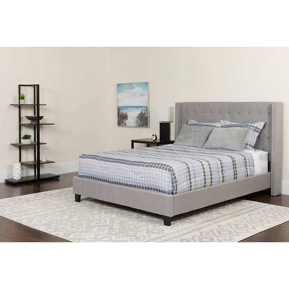 Riverdale Queen Size Tufted Upholstered Platform Bed in Light Gray Fabric by Office Chairs PLUS