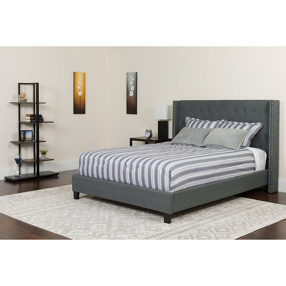 Riverdale Twin Size Tufted Upholstered Platform Bed in Dark Gray Fabric by Office Chairs PLUS