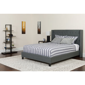 Riverdale Queen Size Tufted Upholstered Platform Bed in Dark Gray Fabric by Office Chairs PLUS