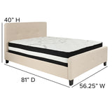 Tribeca Full Size Tufted Upholstered Platform Bed in Beige Fabric with Pocket Spring Mattress