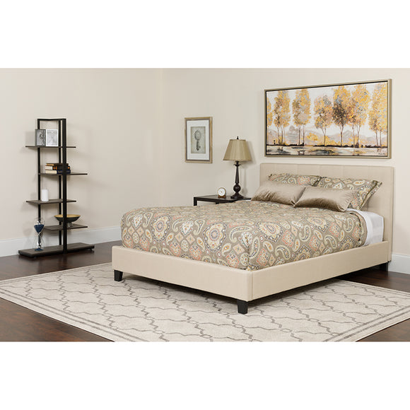 Tribeca Full Size Tufted Upholstered Platform Bed in Beige Fabric with Pocket Spring Mattress by Office Chairs PLUS