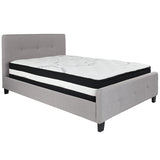 Tribeca Full Size Tufted Upholstered Platform Bed in Light Gray Fabric with Pocket Spring Mattress