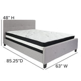 Tribeca Queen Size Tufted Upholstered Platform Bed in Light Gray Fabric with Pocket Spring Mattress