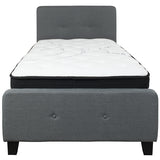 Tribeca Twin Size Tufted Upholstered Platform Bed in Dark Gray Fabric with Pocket Spring Mattress