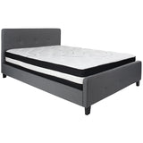 Tribeca Queen Size Tufted Upholstered Platform Bed in Dark Gray Fabric with Pocket Spring Mattress