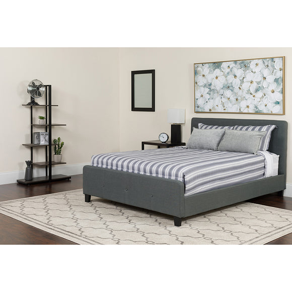 Tribeca King Size Tufted Upholstered Platform Bed in Dark Gray Fabric with Pocket Spring Mattress by Office Chairs PLUS