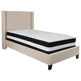 Riverdale Twin Size Tufted Upholstered Platform Bed in Beige Fabric with Pocket Spring Mattress