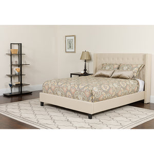 Riverdale Full Size Tufted Upholstered Platform Bed in Beige Fabric with Pocket Spring Mattress by Office Chairs PLUS