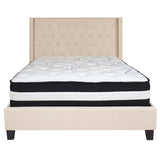 Riverdale Full Size Tufted Upholstered Platform Bed in Beige Fabric with Pocket Spring Mattress