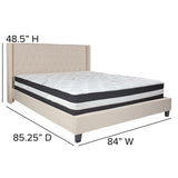 Riverdale King Size Tufted Upholstered Platform Bed in Beige Fabric with Pocket Spring Mattress