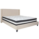 Riverdale King Size Tufted Upholstered Platform Bed in Beige Fabric with Pocket Spring Mattress