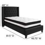 Riverdale Twin Size Tufted Upholstered Platform Bed in Black Fabric with Pocket Spring Mattress