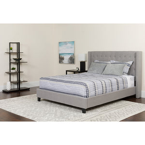 Riverdale Queen Size Tufted Upholstered Platform Bed in Light Gray Fabric with Pocket Spring Mattress by Office Chairs PLUS
