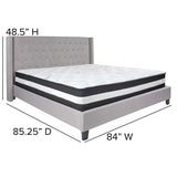 Riverdale King Size Tufted Upholstered Platform Bed in Light Gray Fabric with Pocket Spring Mattress