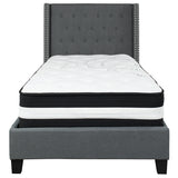 Riverdale Twin Size Tufted Upholstered Platform Bed in Dark Gray Fabric with Pocket Spring Mattress